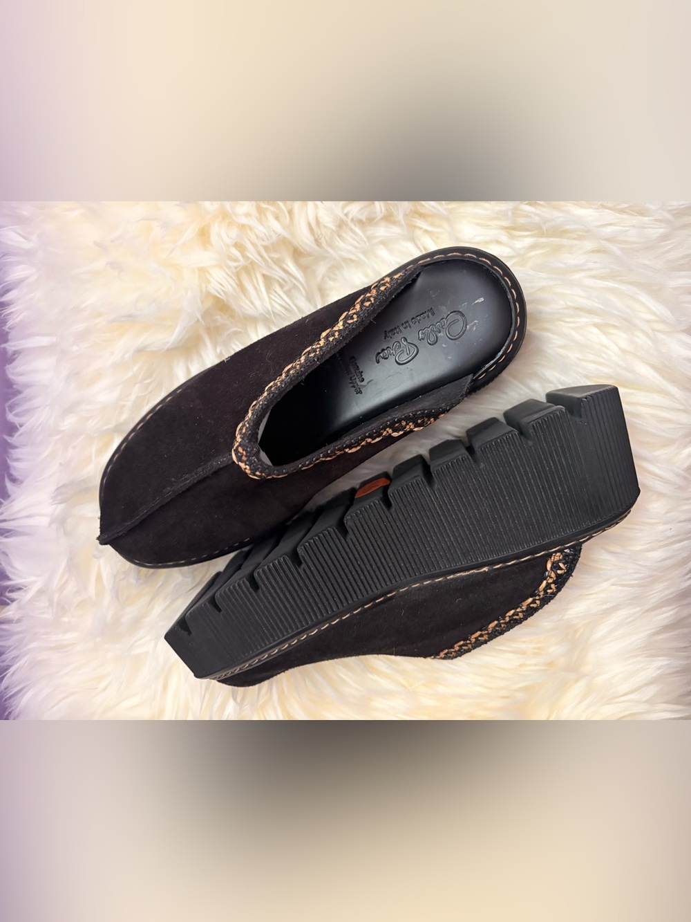 Comfort Suede Platform Slip-Ons in Black